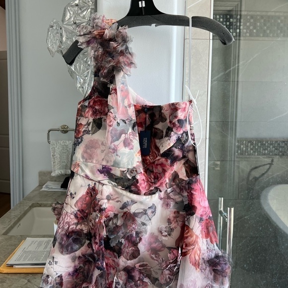 MARCHESA NOTTE One-Shoulder Tulle Dress w/ 3D Applique - Picture 8 of 13